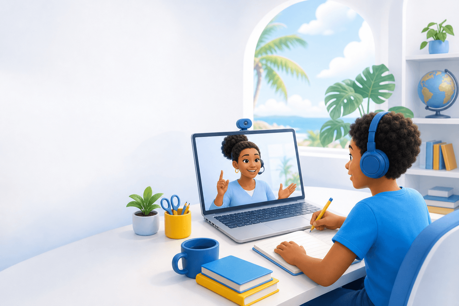 Cours de soutien scolaire en ligne avec un formateur et un élève en visioconférence